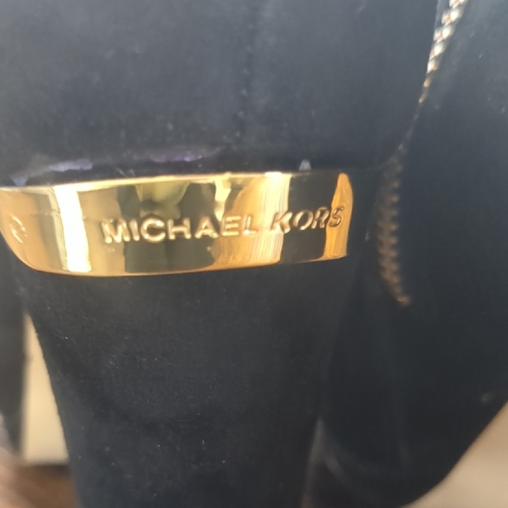 Michael Kors Black Suede Haven Platform Ankle Booties with Gold Accents - Picture 9 of 17